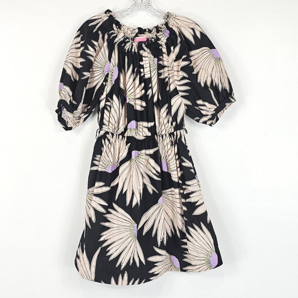 Kate Spade Falling Flower Dress Womens Small Black Cream Bloomcore Beachy Cotton - Picture 1 of 12